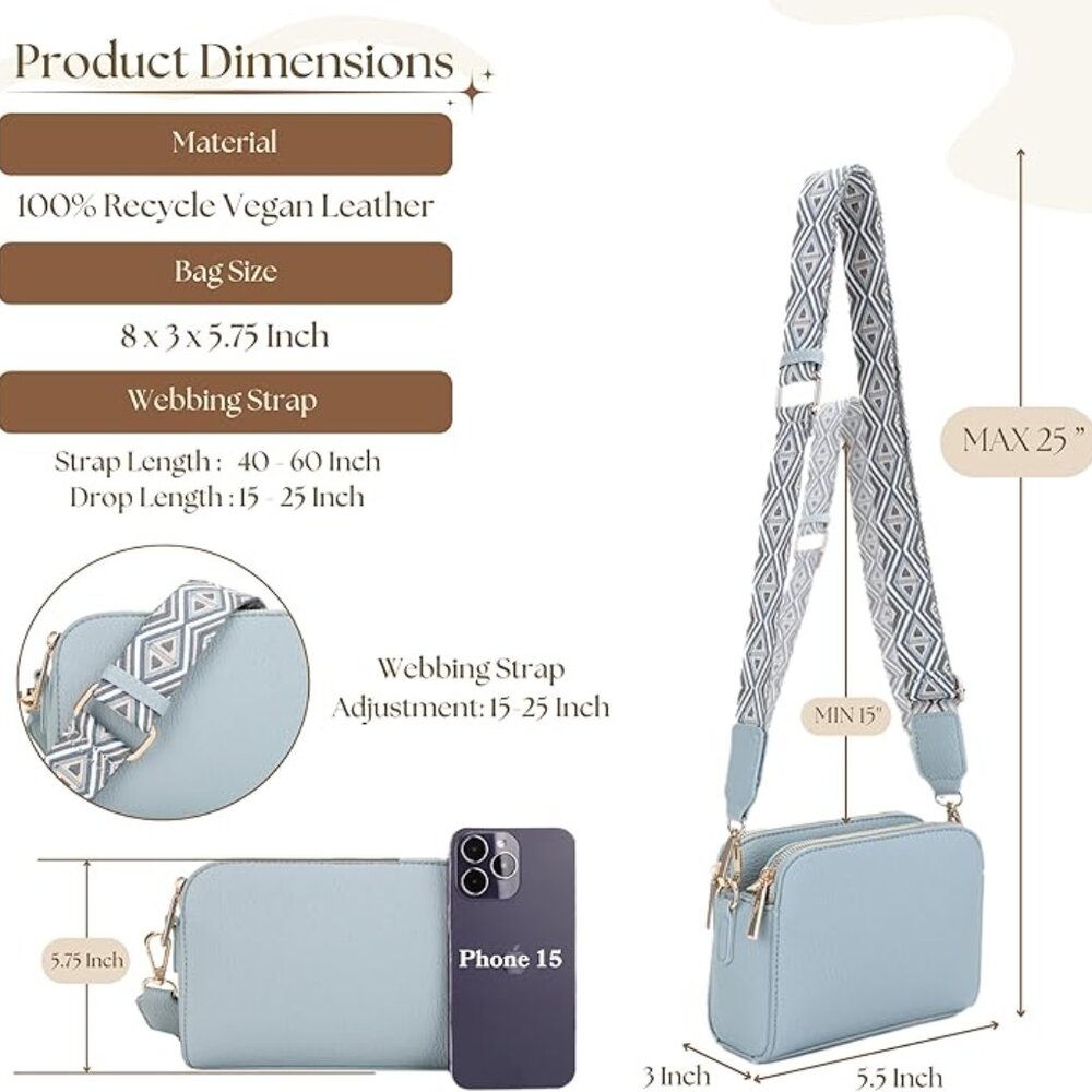 Mali + Lili Zahara Crossbody Bag | Dusty Blue | Vegan Leather | NWT - Picture 4 of 13